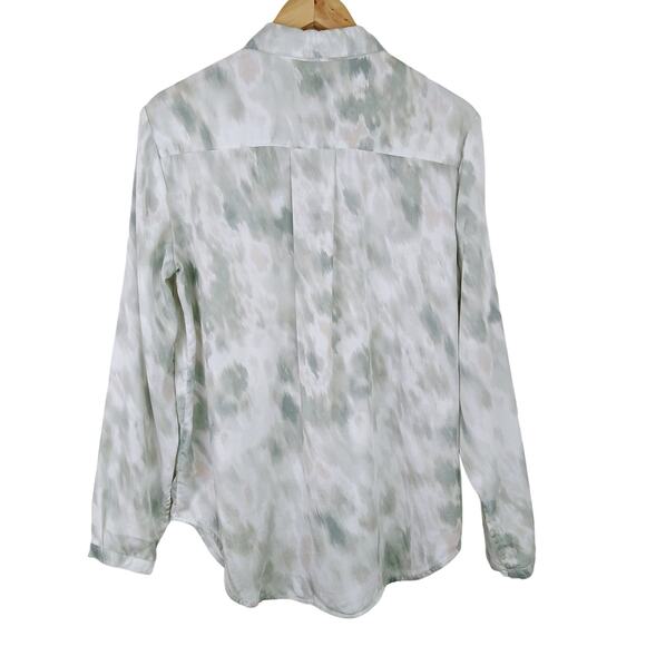 Cloth & Stone SZ M Green Water Color Print So Soft Tencil Button Front Top - Picture 4 of 6